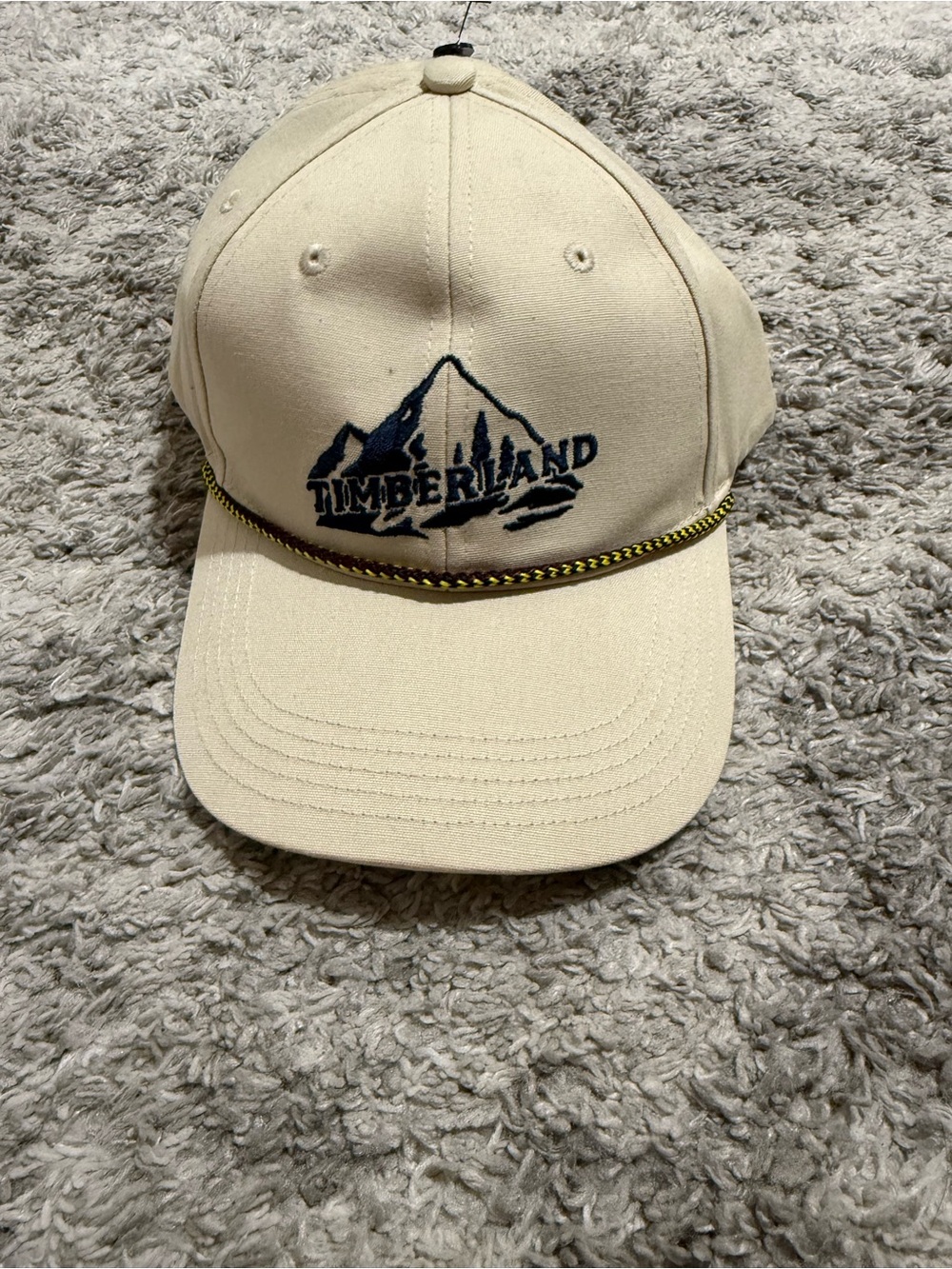 Timberland Cream Cap with Navy Logo and Yellow Trim